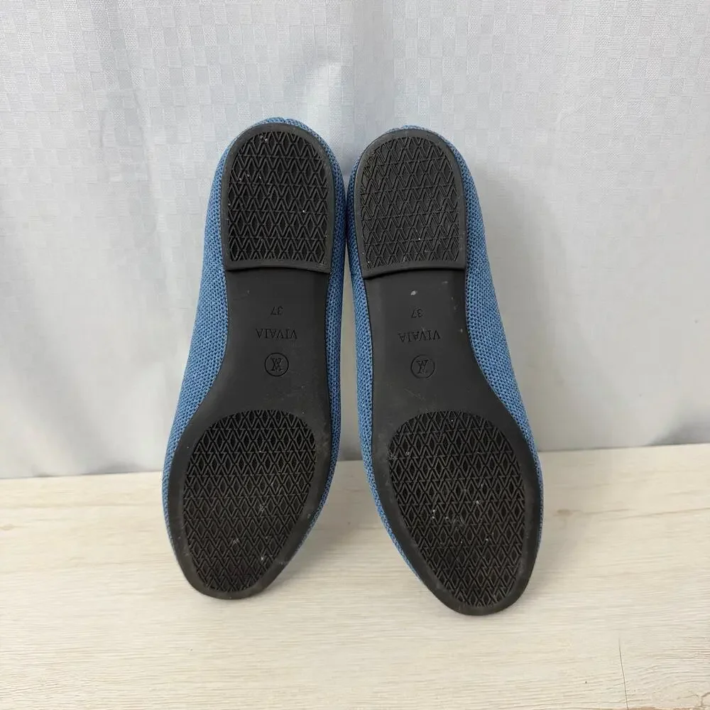 Vivaia Shoes Womens Size 6.5 Audrey Knit Flats Blue Tassel Embroidered 37